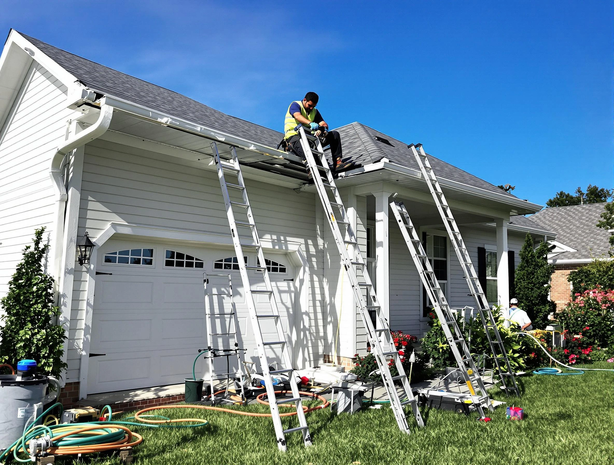 Removal of old gutters by Wadsworth Roofing Company to install new system in Wadsworth, OH